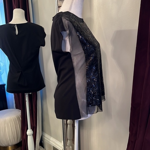 New With Tags BCBGMAXAZRIA Black Obree Sequins and Sheer Top Size Small - Picture 3 of 10